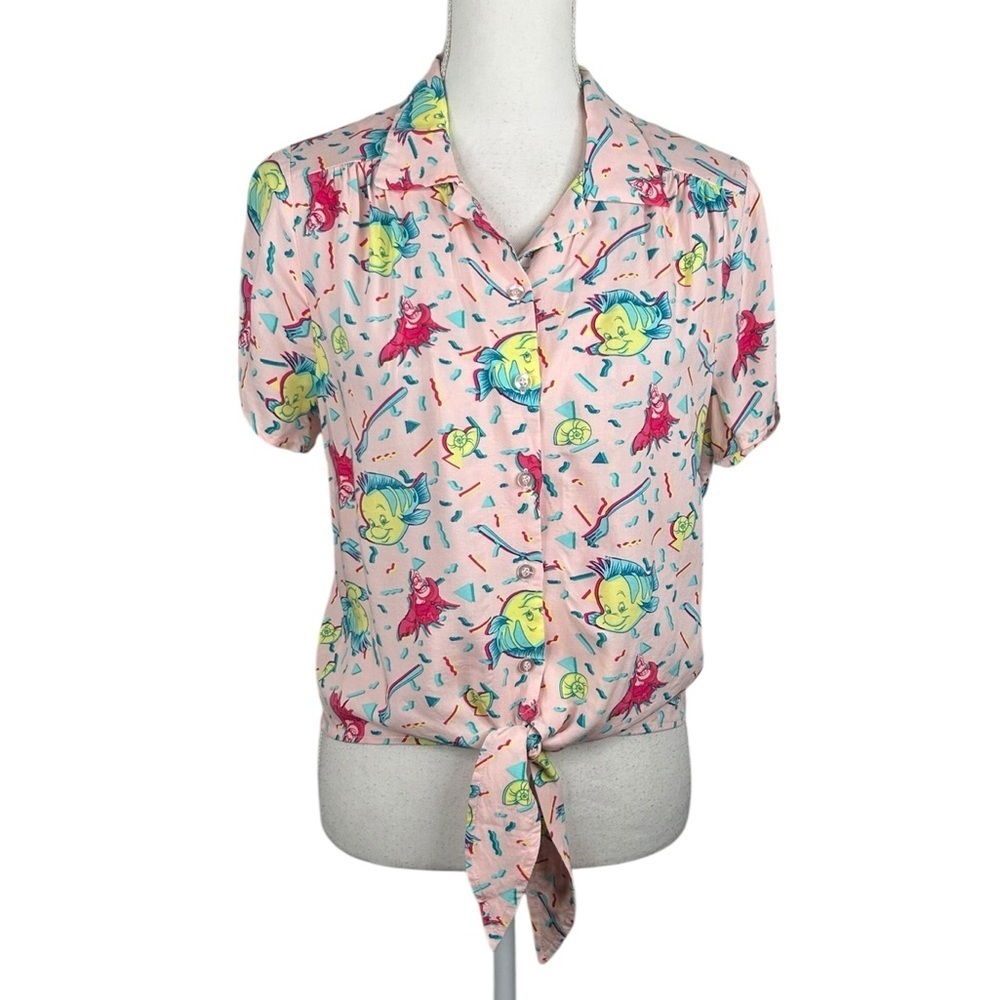 Disney Her Universe Little Mermaid Flounder & Sebastian Print Front Tie Top‎